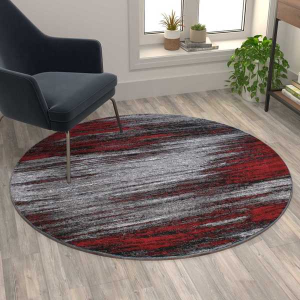 Flash Furniture Red 5' x 5' Round Abstract Design Accent Area Rug ACD-RGTRZ863-55-RD-GG